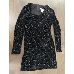 Vintage Betsy & Adam Velvet Glitter Starburst Dress Bodycon Long Sleeve